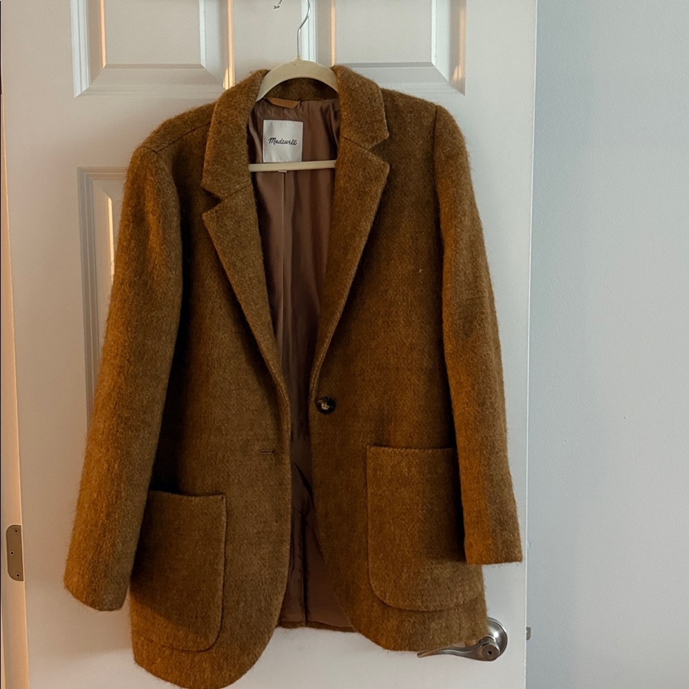 MADEWELL Larsen Blazer Camel Tan Boucle Wool Alpaca Blend Longline Coat